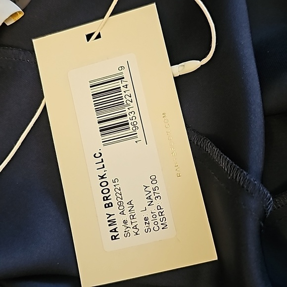 Ramy Brook Navy Blue Katrina Tie Neck Bell Sleeve Blouse - Size Large - Picture 10 of 10